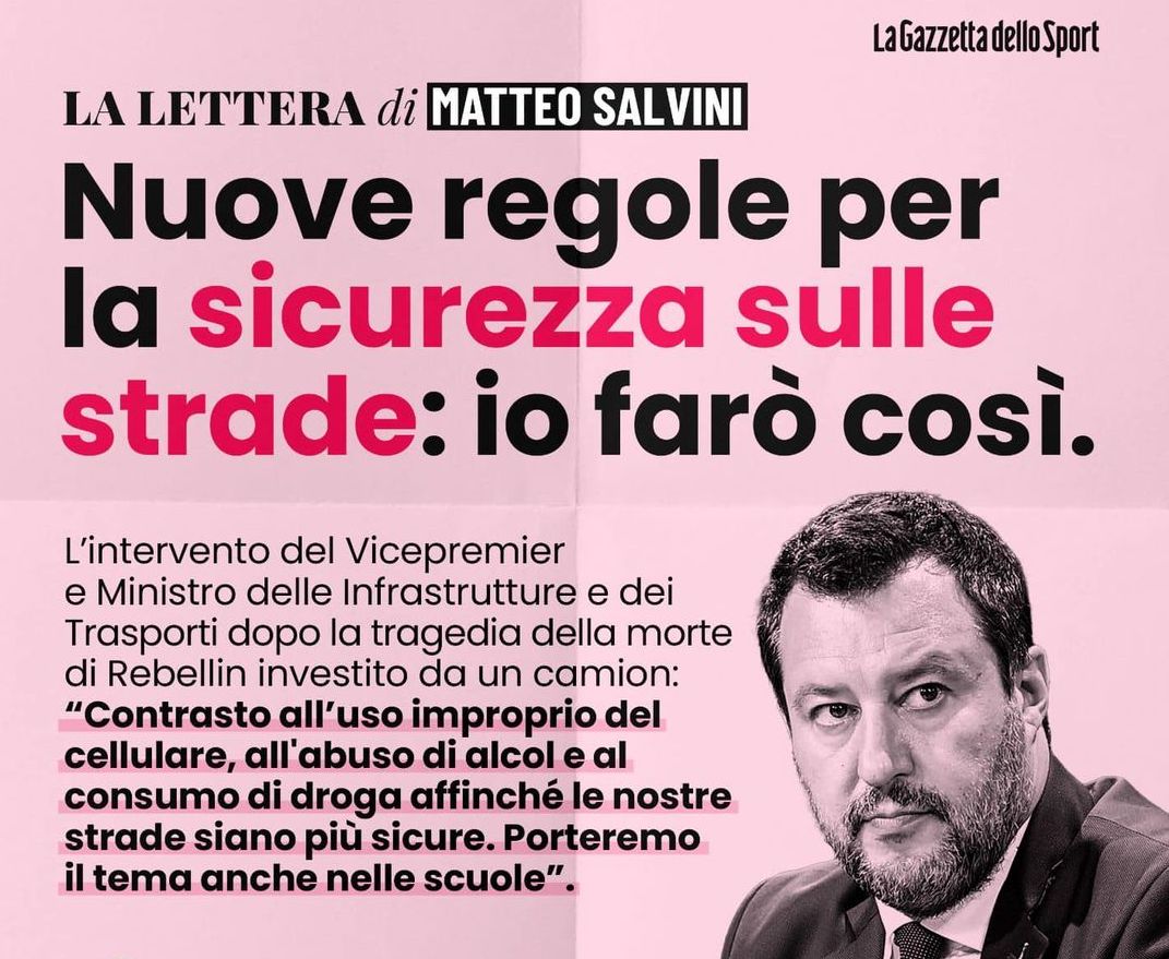 Salvini scrive alla Gazzetta