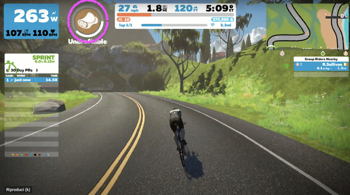 5- Truck Draft boost (icona blu con van): aumenta l’effetto scia del 50% per 30 secondi, quindi va usato quando vi trovate a ruota o nella pancia del gruppo per ridurre i watt necessari a mantenere la stessa velocità. Non usatelo se state pedalando fuori dalla scia.