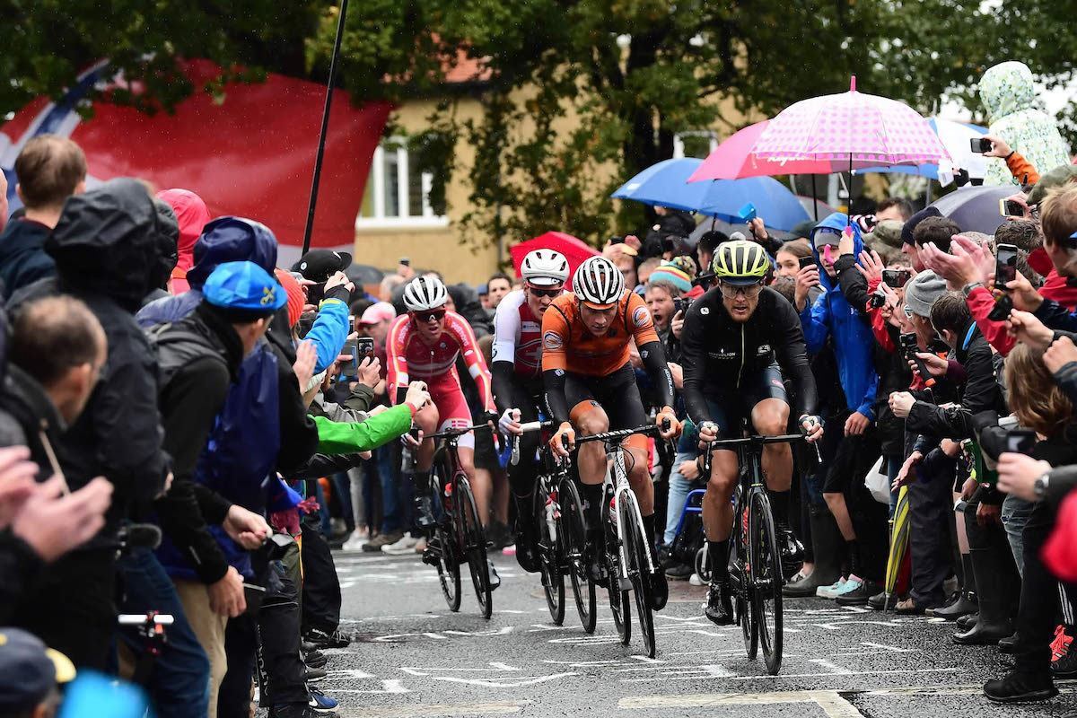 matteo trentin of italy leads fromt he front after mathieu van der poel cracks
