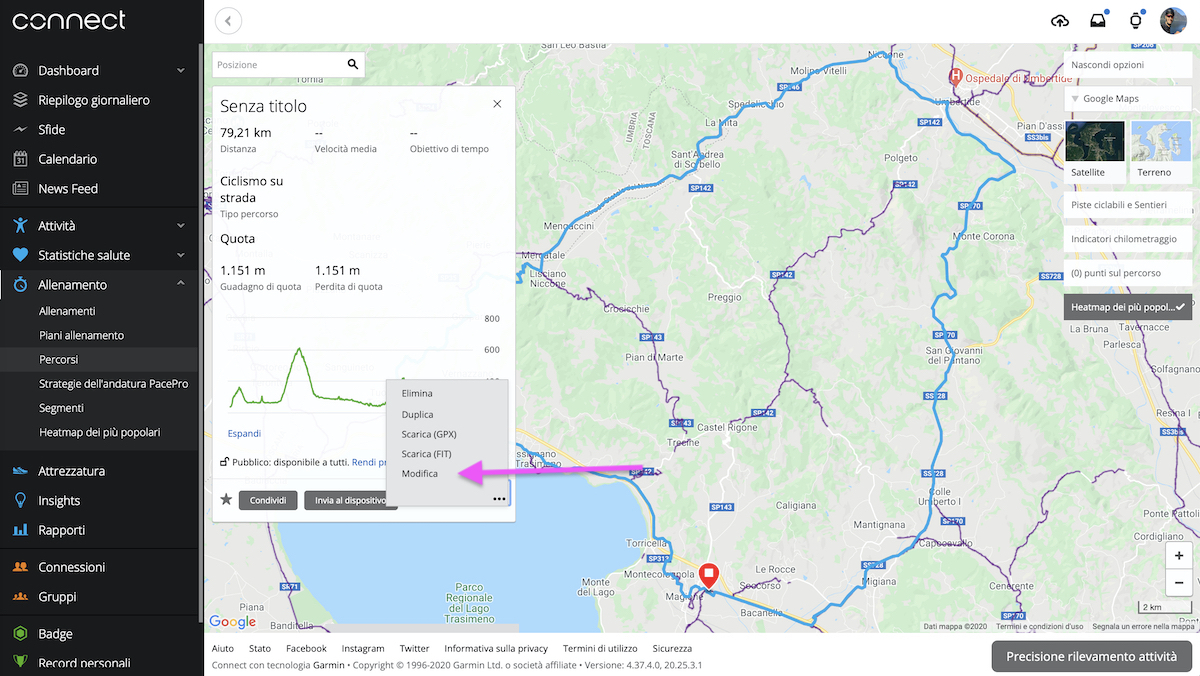 Tracciare un percorso con Garmin Connect