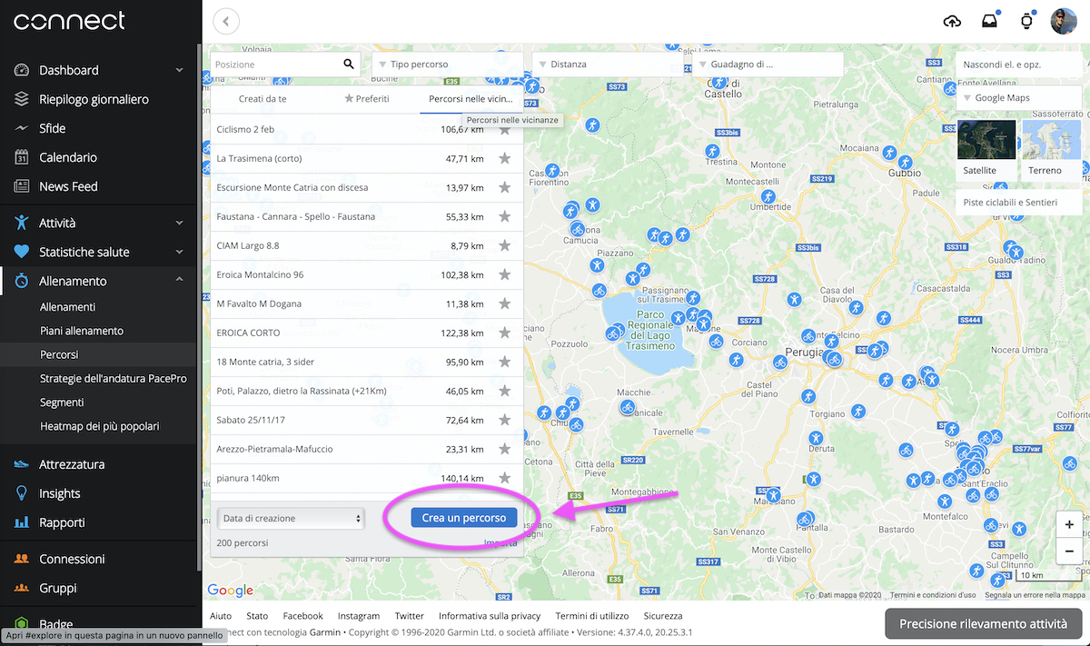 Tracciare un percorso con Garmin Connect