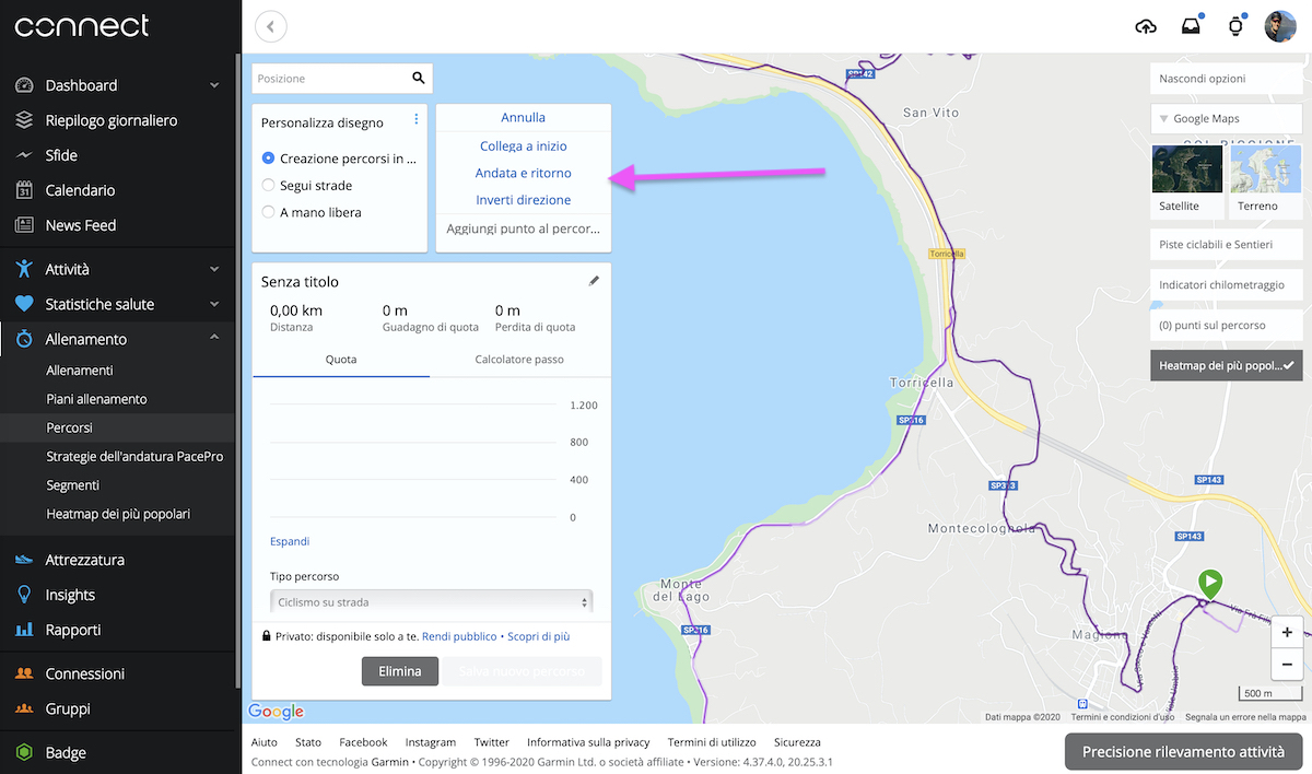 Tracciare un percorso con Garmin Connect