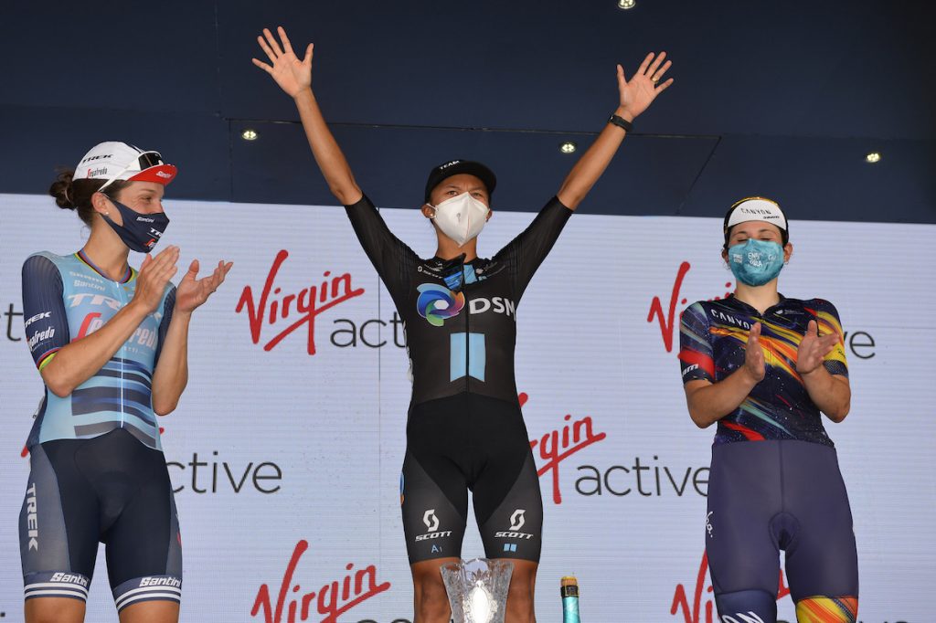 Coryn Rivera USA Team DSM Elizabeth Deignam GBR Trek Segafredo Elise Chabbey CHE Canyon Sram Racing GirodItaliaDonne2021 TAPPA 10 credit bettiniphoto 0526775 1 2000px 1024x682 1