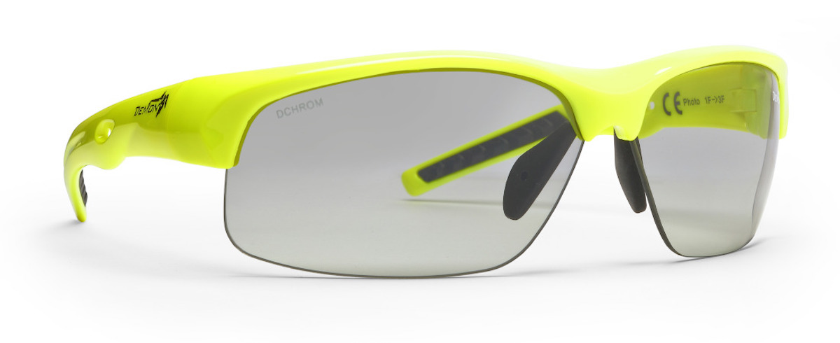 occhiale da mtb con lenti fotocromatiche dchrom giallo fluo modello fusion
