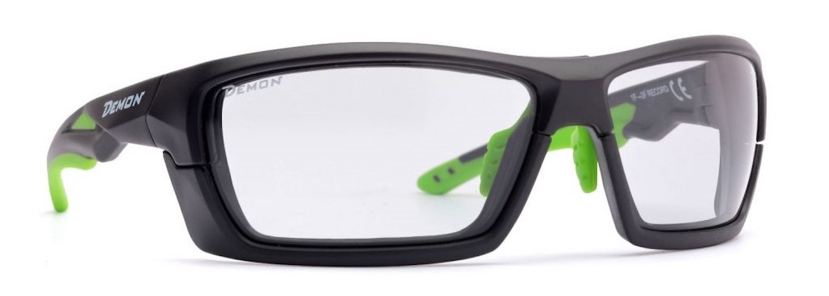 occhiali da ciclismo e mtb con montatura removibile lente fotocromatica dchrom modello record nero opaco verde