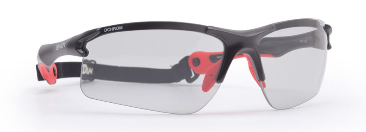 occhiali da ciclsimo lenti fotocromatiche dchrom con cordino elastico modello trail nero opaco rosso