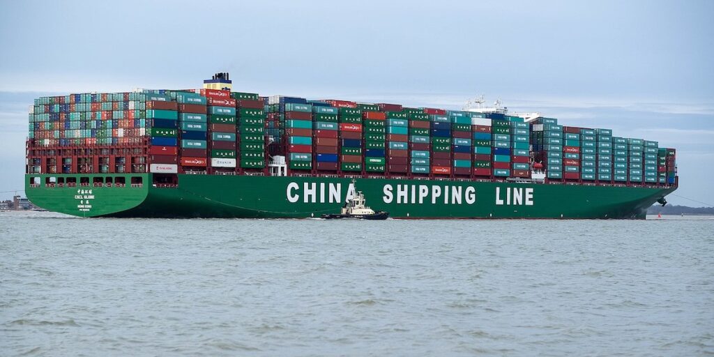 CSCL Globe arriving at Felixstowe United Kingdom