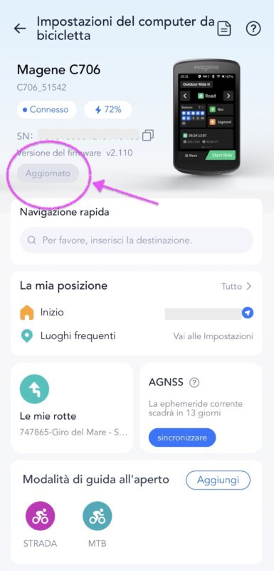 Aggiornamento Magene C706